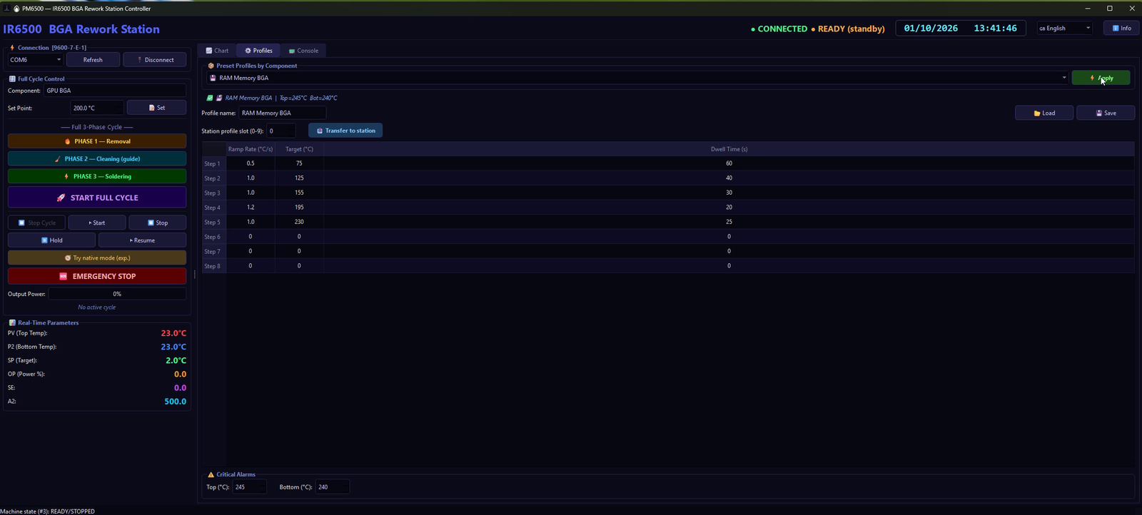 Preset profiles by component